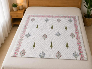 Edredón Ligero de Algodón Estampado Bohemio con Bloques Florales Hechos a Mano, Manta de Cama India Razai para el Hogar - Product Image 4