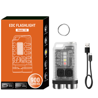 Mini lampe torche porte-clés 900LM, 33g, rechargeable Type-C, double tête UV et lumière rouge, 12 modes, IP65, magnétique pour camping et réparation