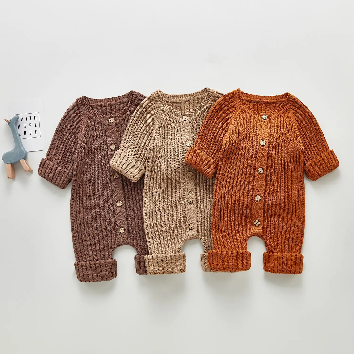 Autumn Winter Infant Toddler Clothing Knitted Soft Long Sleeve Sweater Jumpsuits Ribbed Baby Girls Boys Romper