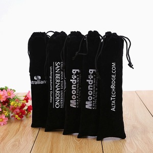 High Quality Black Flannel <b>Drawstring</b> <b>Makeup</b> Brush <b>Bags</b> Velvet Pouch for Selfie Stick - Product Image 1