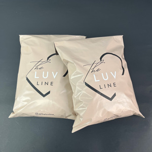 Branded Cream Shipping Bags with Logo - Waterproof Poly Mailers for Apparel E-commerce with Self Adhesive Seal - Product Image 1