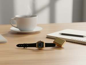 Smartwatch Hyf Fashion con cassa quadrata placcata oro, cinturino in gomma, resistente all'acqua, unisex, compatibile con Android. - Product Image 2