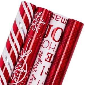 Custom Eco-Friendly Happy Holiday Red <b>White</b> Pattern Metallized <b>Wrapping</b> <b>Paper</b> Roll 76CM Double-Sided Coated Digital Packaging - Product Image 3