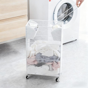 Carrito de Lavandería Moderno con Ruedas para Baño, <span class=keywords><strong>Cesta</strong></span> de Almacenamiento de Toallas Móvil de Metal, <span class=keywords><strong>Cesta</strong></span> de Ropa con <span class=keywords><strong>Rejilla</strong></span> Extraíble - Product Image 3
