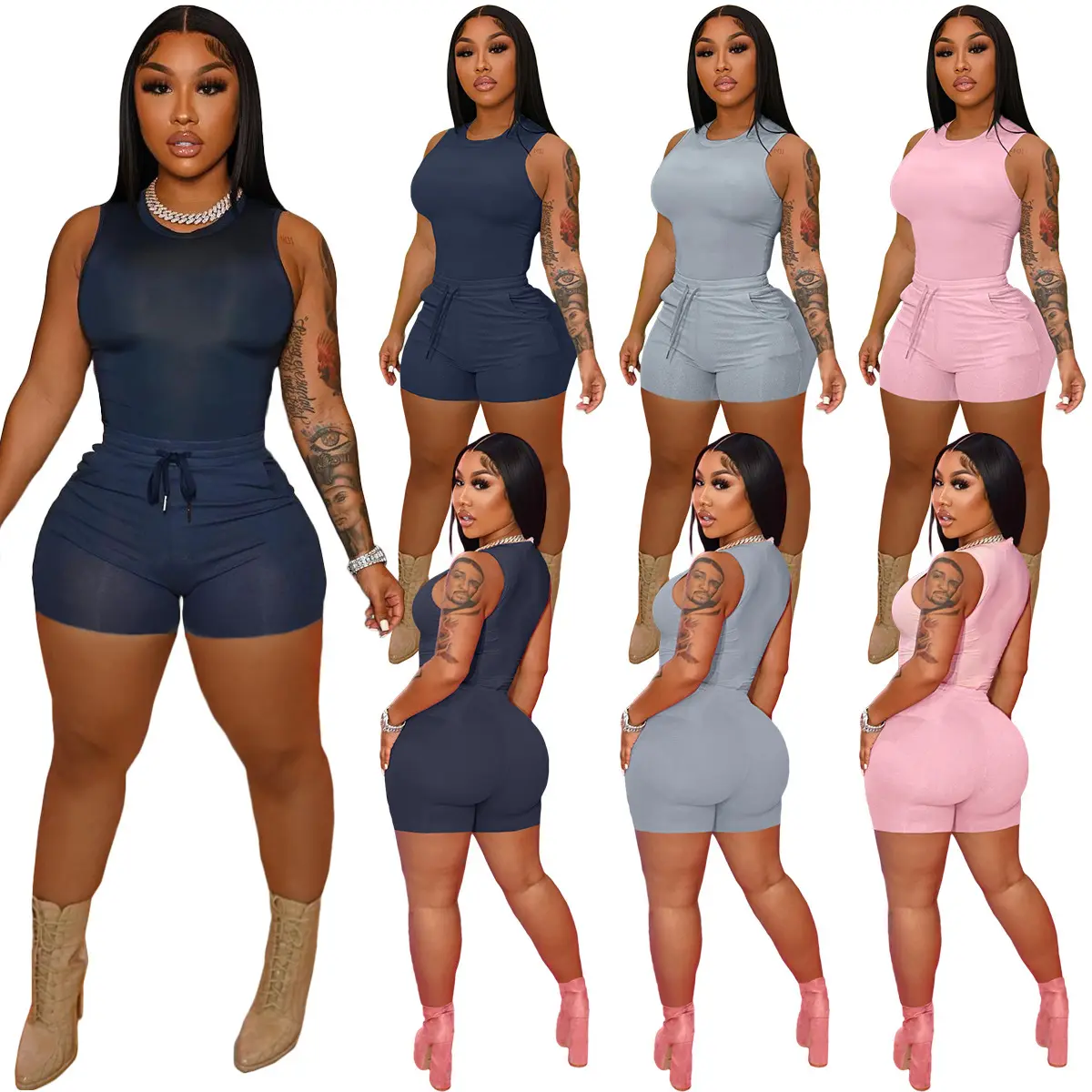 2022 New Spring Summer Vest Outfits Lady Women Sexy Night Club Party Pants 2 Two Piece Outfit Short Tracksuit For Women