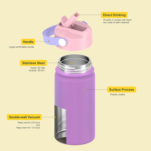 New Colorful 12oz New Flip Straw Top Soft Handle Kid Waterbottle Stainless Steel Vacuum <b>Flask</b> Water <b>Bottle</b> With Rubber Bottom - Product Image 2