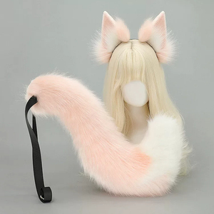 Ensemble de costume cosplay anime avec oreilles et queue de renard en fausse fourrure, serre-tête oreilles de loup réalistes et queue en peluche avec ceinture réglable - Product Image 2