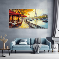 Seine Riverside Paysage Naturel Toile Peinture À L'huile Romantique Paris Café Art 3D Peint À La Main Rue Texture Mur Art