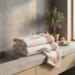 Juego de Toallas de Algodón Waffle, 1 Toalla de Baño y 2 Toallas de Mano, Estampado a Mano, Secado Rápido, Suaves, Ecológicas, para Baño y Viajes - Product Image 6