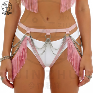JINZHU Jarretières pour femmes en polyester tricoté avec chaîne métallique, <span class=keywords><strong>grande</strong></span> <span class=keywords><strong>taille</strong></span>, nouveau design, style punk sexy, pour soirée - Product Image 3