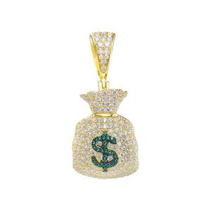Bijoux Hip Hop de haute qualité plaqué <span class=keywords><strong>or</strong></span> blanc 14 carats VVS Moissanite sac d'argent dollar pendentif en argent sterling 925 pour hommes - Product Image 1