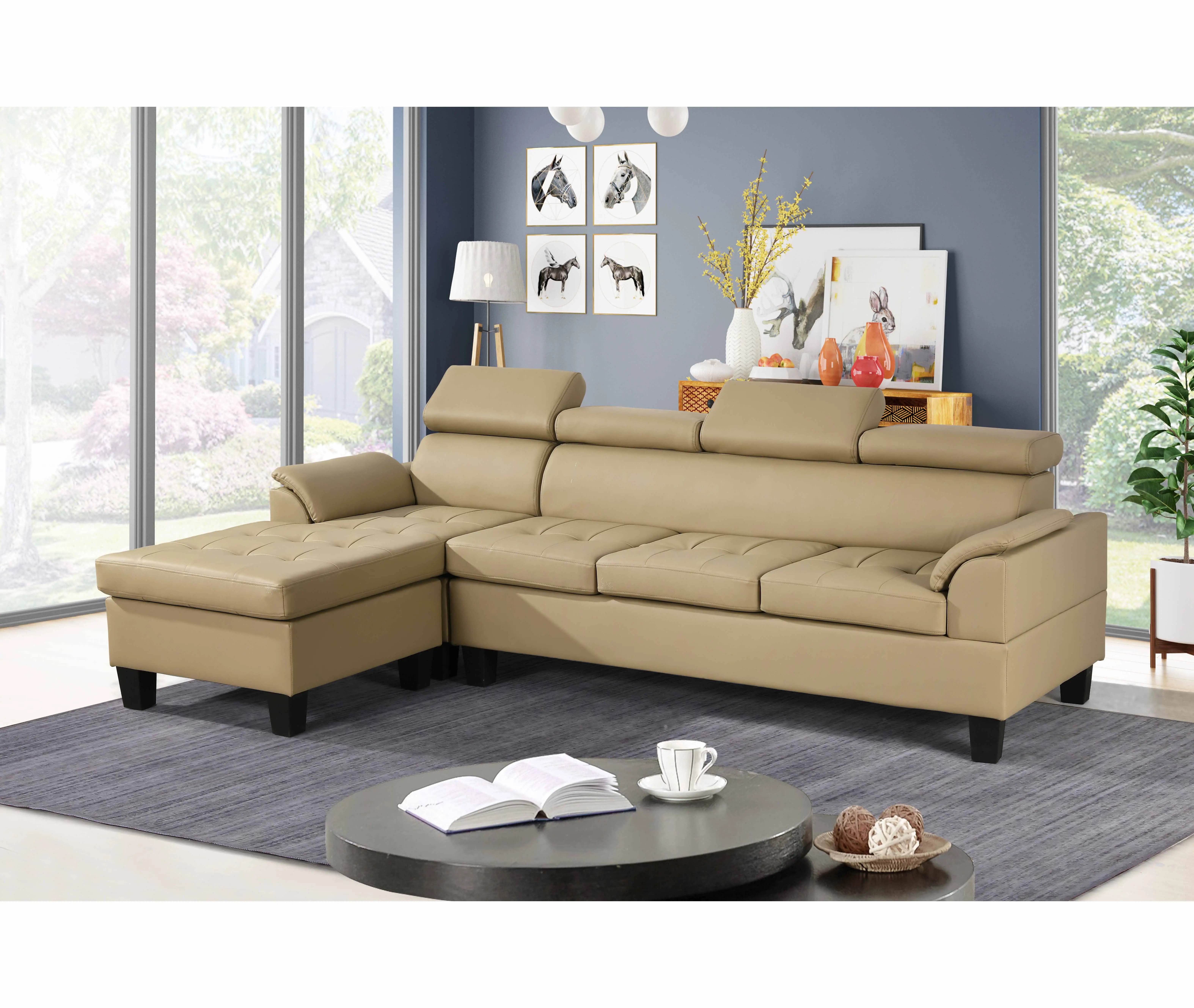 Terbaru Beige ruang tamu pabrik kulit kustom grosir klasik sofa murah
