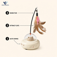 Jouet automatique pour chat, jouet UFO pour chat avec baguette à plumes et clochette, jouet interactif oscillant pour chats et chiens, blanc et rose