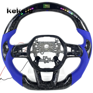 Volant en fibre de carbone forgé en cuir perforé bleu LED <span class=keywords><strong>2022</strong></span> 2023 2024 pour <span class=keywords><strong>Honda</strong></span> <span class=keywords><strong>Civic</strong></span> 11ème génération personnalisation - Product Image 1