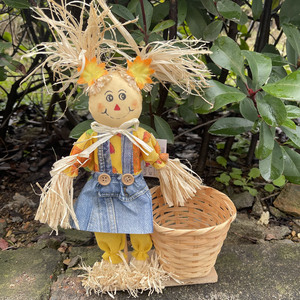 Halloween bambou fleur panier épouvantail chambre Halloween poupée ornements scène file d'attente accessoires panier de rangement - Product Image 3