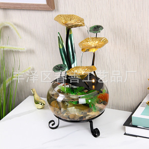 Acuario Redondo Minimalista de Cristal con Diseño de Loto Dorado para Decoración de Sala de Estar u Oficina - Product Image 3