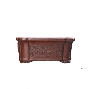 Maceta Rectangular de Arcilla Morada con Diseño de Elefante, Estilo Tailandés Antiguo, Acabado Desgastado - Product Image 5