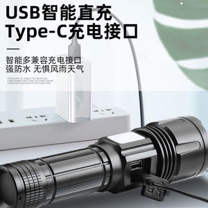 Customized White Laser Flashlight Rechargeable 26650 Zoom Floodlight Handheld Promotional Light - Product Image 3