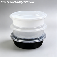 Boîtes à lunch rondes jetables en plastique, compatibles micro-ondes, étanches, empilables, avec couvercle transparent, 500/750/1000 ml