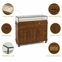 Vitrine de présentation de bijoux en bois sur mesure avec comptoir en verre, finition stratifiée et dos massif pour la vente au détail