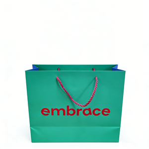 Sac en papier cartonné bleu laminé de luxe, logo personnalisé, grand et moyen, blanc, sac cadeau robuste, sac de magasin de vêtements - Product Image 2