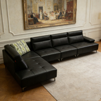 Canapé d'angle convertible contemporain en cuir véritable avec rembourrage en mousse, idéal pour des moments de détente confortables et les grandes réunions de famille