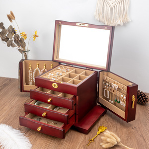 Boîte à bijoux antique de style rétro en <span class=keywords><strong>bois</strong></span> massif, haut de gamme, exquise, grande capacité, pour boucles d'oreilles, bagues, colliers, pour les jeunes mariés, Chine - Product Image 3