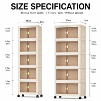 Armoire de rangement pliable en plastique Transparent Double porte multicouche avec roues PP armoire vêtements organisateur sans BPA