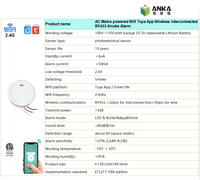 Système d'alarme photoélectrique intelligent Anka WiFi pour la sécurité incendie, en ABS, compatible avec les appareils connectés, détecteur de sécurité incendie domestique