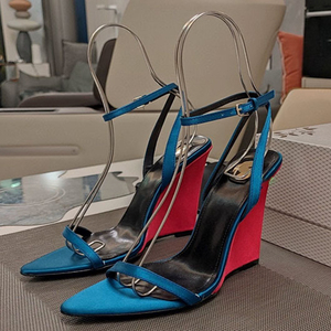 Nuevos Estilos de Zapatos de Tacón Alto con Punta Abierta para Mujer, Sandalias de Tacón de Cuña con Tiras en el Tobillo, Zapatos de Satén - Product Image 5