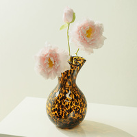Vase à fleurs en verre Art Déco artisanal en écaille de tortue ambrée, écologique, moderne, pour la maison, le bureau, centre de table, décoration