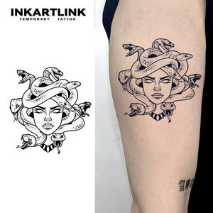 INKARTLINK Pegatina de Tatuaje <span class=keywords><strong>Medusa</strong></span> Mitología Griega Gorgona Herbal 15 Días Semipermanente Arte Corporal Brazo Muslo Venta al por Mayor - Product Image 1