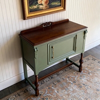 Buffet vintage américain en bois massif sculpté vert, console de rangement pour entrée de villa et salon, vente en gros
