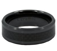 Fabriqué en Chine Bague en céramique de zircone incrustation de fibre de carbone noire 8mm Anneaux en céramique noire pour la décoration