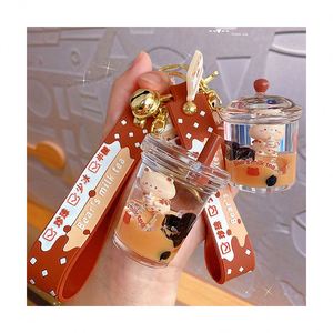 2024 New Cute Acrylic Keyring <b>Key</b> Chain <b>Ring</b> Oil Floating Little Bear Bubble Boba Quicksand Milk Tea Cup Liquid Keychain - Product Image 1