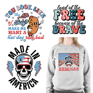 Autocollants de transfert de logo pour tissu personnalisé rétro 4 juillet clair Film DTF impression jour de l'indépendance américaine maman bébé presse à chaud - Product Image 1