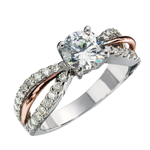 Bague de fiançailles Stonewels pour femme en or blanc avec diamant naturel taille brillant rond et pierres latérales couleur G - Product Image 1