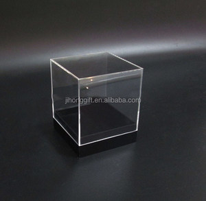 Cube Square Shape Clear Small Acrylic Display Boxes Transparent Plexiglass Perspex Jewellery Display Box With Black Base