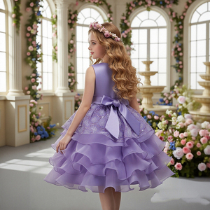 Robe de princesse à volants grande taille personnalisée pour enfants, décorée d'un nœud, costume de fête pour filles, vente directe d'usine - Product Image 1