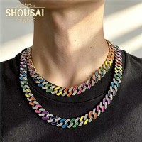 Collar de Joyería Unisex de Moda Europea y Americana, Estilo Hip Hop, con Eslabones Cubanos de Miami, de 12 mm, con Esmalte Arcoíris Neón y Circonitas Cúbicas Iced Out