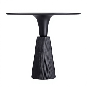 Wrought Iron Metal Coffee <b>Table</b> Hand-Carved Conical Pedestal Base Black Color <b>Adjustable</b> <b>Height</b> Living Room Furniture - Product Image 1