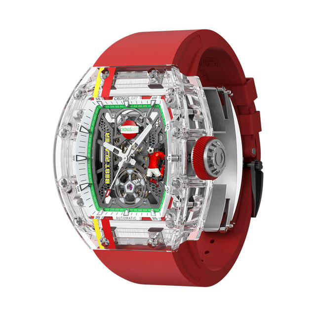 Full Transparent Synthetic Crystal Case Mechanical Watch Men 50x42.5mm PMMA Skeleton Dial 72H Power Reserve Custom Wristwatch
