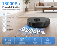 Robot aspirateur PT20-C800 18000Pa avec navigation LDS, vidage automatique, fonction serpillière, contrôle vocal et via application pour tapis et sols à la maison
