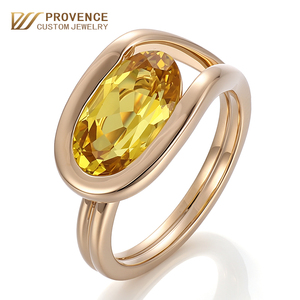 Bague en or véritable sur mesure, or massif 18k 14k, design original, ovale, pierre précieuse jaune 3 carats, cadeau de festival. - Product Image 1