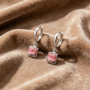 Ear enlace oem odm Custom Wholesale Silver Plated Square Rhodochrosite Huggie Dangle <b>Earrings</b> - Product Image 2