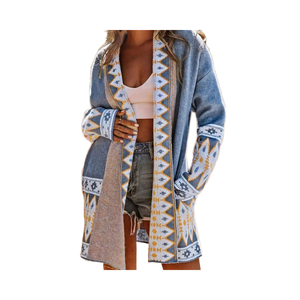 Maglione <span class=keywords><strong>Cardigan</strong></span> lungo Vintage in maglia azteca aperta anteriore per donna geometrico autunno - Product Image 1