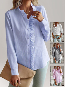 New European and American Women's Autumn Shirt Cardigan Ruffled Long Sleeve <strong>Bubble</strong> <strong>Top</strong> - Product Image 1
