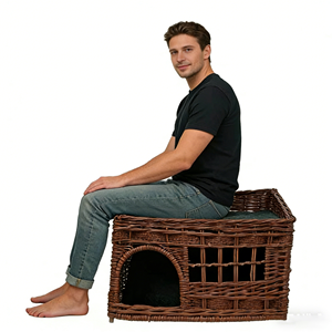 Casa para Gatos de Mimbre Marrón Premium de 2 Niveles - <span class=keywords><strong>Cueva</strong></span> Cerrada de Ratán Natural con Percha Superior y Cama Multinivel - Product Image 1