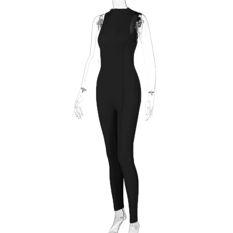Wholesale Ribbed Turtleneck Sleeveless Sport Bodycon Jumpsuit