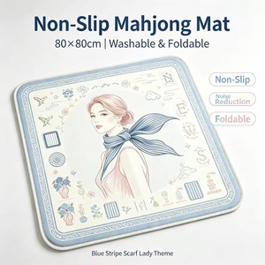 LANYU Blue Floral <b>Mahjong</b> Tiles <b>Set</b> Portable Foldable Acrylic Travel <b>Mahjong</b> Game with Non Slip Mat for Party - Product Image 4